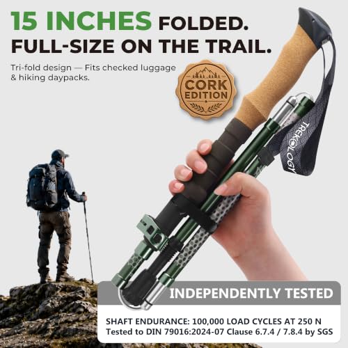 Trek Z Hiking Trekking Poles (Cork Green / 115–135 cm (for Height: 5’5” to 6’5”))