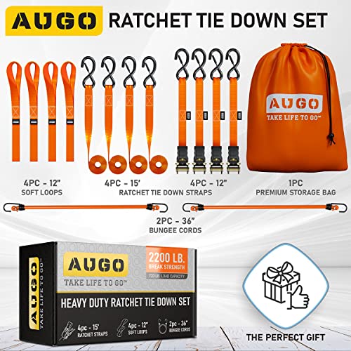 Ratchet Straps Heavy Duty 4 Pack (2200 lb - 15ft / Orange)