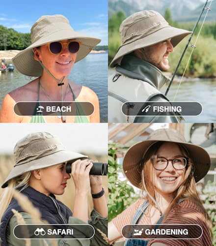 Safari Hat for Men Sun Hats for Women UV Protection UPF 50+ Fishing (Light Grey & Beige Standard 2 Pack / Safari)