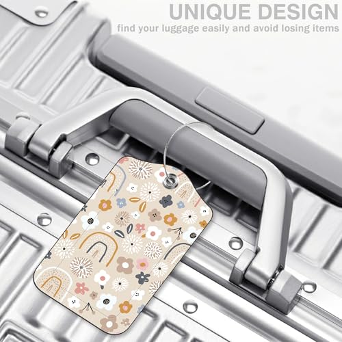 2 Pack Luggage Tags for Suitcases Boho Rainbow Flower Leather Luggage Tags Privacy Cover ID Label with Stainless Steel Loop and Address Card for Women Men Travel Bag Backpack (Boho Rainbow Flower)