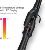 Professional Curling Iron Tapered Curling Wand 1-1/2" Ceramic Hair Curler, Fast Heat-up Multiple Temp Settings Curling Wand with LED Display Auto Shut Off and 2 Hair Clips