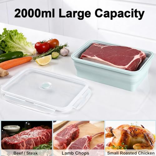 Collapsible Food Storage Containers with Airtight Lid & Air Vent (6x2000ml Blue)