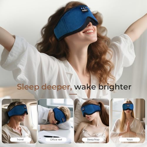 3D Sleep Headphones Bluetooth 5.4 Sleep Mask with HD Speakers (Ocean Blue)