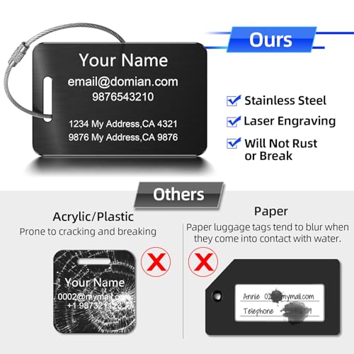 Stainless Steel Personalized Luggage Tags for Suitcases (2"x3.3" / 1 Tag)