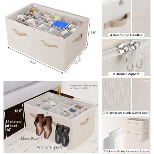 Shoe Organizer for Closet 2 Pack (Beige-2Pack / Extra Large(26.5''L x 16.54''W x 13.5''H))