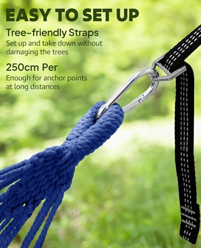 Cotton Blended Hammock for Stand 9.8ft x 4.9ft Holds Up to 660lbs (Blue/Green Stripes / 300x150cm)