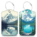 Snow Mountain Lake Forest Set of 2 Luggage Tags for Suitcases Leather Suitcase Tags Identifiers with Privacy Name Address Label and Stainless Steel Loop for Women Men Travel Luggage Accessories (Snow Mountain Lake Forest)