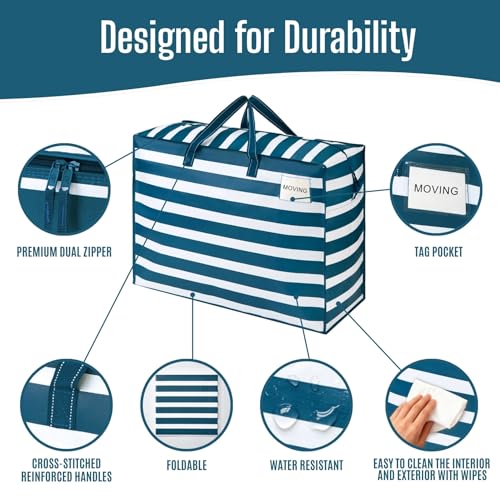 Heavy Duty Moving Bags (Classic Navy Stripe / 27 Gallon-4 Pack)