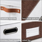 Foldable Storage Bins with Lids [3 (Brown & White / L(3-Pack))