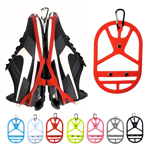 Shoe Holster For Backpack with Clip Hanger. Footwear Holder with a Carabiner for Sneakers (Red / Large)