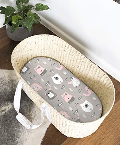 Stretch Fitted Bassinet Sheet Set BROLEX 2 Pack Cradle Sheets for Bassinet Pad (Jungle Animals / 32x16 Inch)