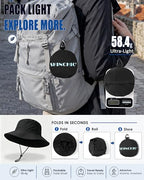Water Resistant UPF 50+ Sun Bucket Hat Packable Brimmed for Women Men Black (One Size / Black)