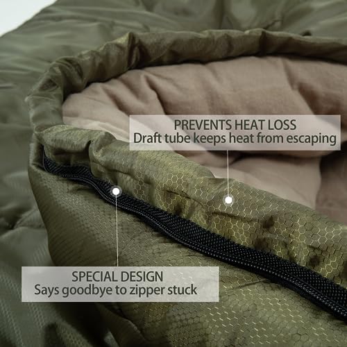 Sleeping Bags for Adults XXL Cold Weather (Green / 0F Right Zip)