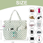 Waterproof Beach Tote Pool Bags for Women Ladies Extra Large Gym Tote Carry On Bag With Wet Compartment for Weekender Travel (Grass Green White Grid)