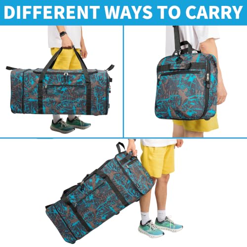 Expandable Rolling Duffel Bag with 2 Wheels Foldable Duffel Bag for Travel Carry on Duffel Bag with Wheels (Graffiti-blue)