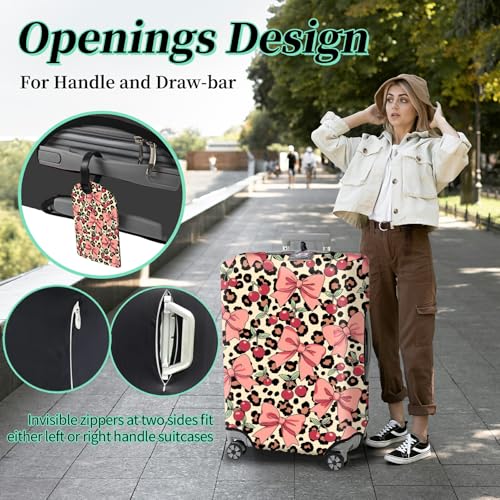 Luggage Cover Suitcase Protector + Luggage Tag (Coquette Pink Bows Leopard / S)