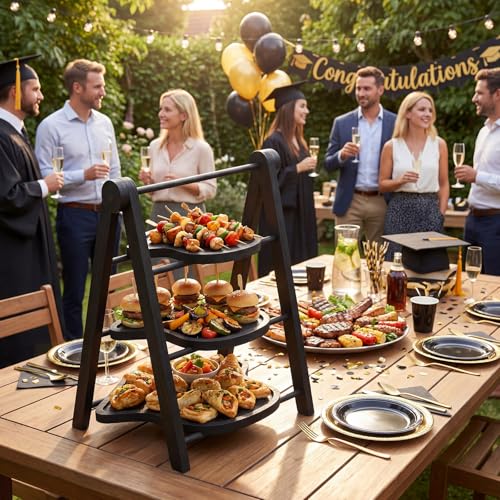 3 Tier Graduation Cap Serving Trays Wooden Platters 13'' 11'' 9'' Plate Board Reusable Plate Congrats Grad Party Serving for Graduate Party Sharing Snacks (Graduation Cap)