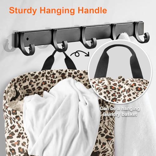 Laundry Backpack Portable Travel Laundry Bags with Straps and Mesh Pocket (Leopard Print / 2 Pack)
