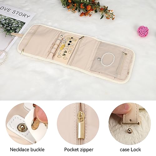 Small Travel Jewelry Organizer Roll for Women (Apricot / Small)