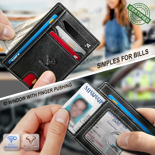 Men Slim Leather Wallet Money Clip 7Cards (Black1395)