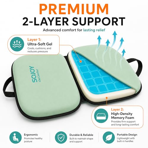 3-in-1 Foldable Gel Seat Cushion with Memory Foam Ergonomic Portable Cushion for Back Pain & Tailbone Relief - Perfect for Office Chair, Airplane Travel & Stadium Seats (18.5" x 15" x 2" Green) (Green)