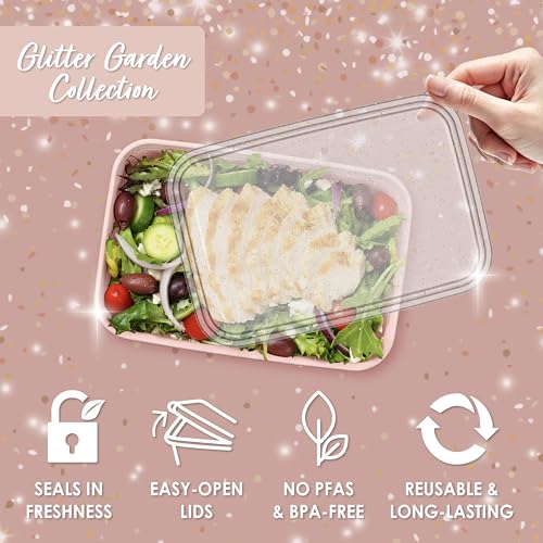 Prep 1 Compartment Meal Prep Containers with Lids (Peony Glitter)