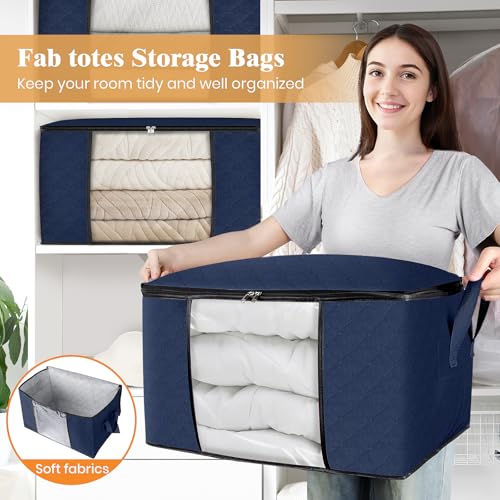 8 Pack Storage Bags for Clothes Blanket Storage Bins with Lids (8 Pack-60l / Blue)