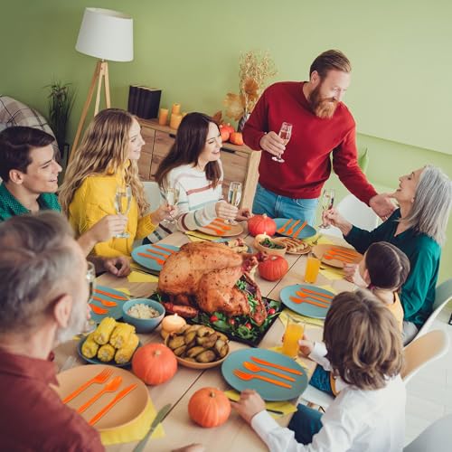 90 Pieces Fall Thanksgiving Plastic Cutlery Set (Orange)