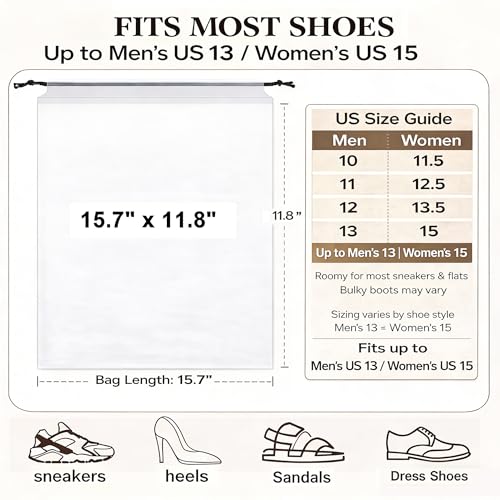 18 Pack Clear Shoe Bags for Travel Essentials Reusable Storage