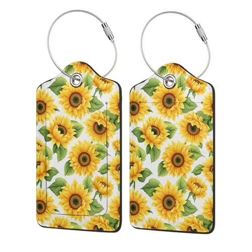 Lovely Sunflower Leather Luggage Tag with Stainless Steel Ring (2 PCS / Lovely Sunflower)
