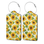 Lovely Sunflower Leather Luggage Tag with Stainless Steel Ring (2 PCS / Lovely Sunflower)