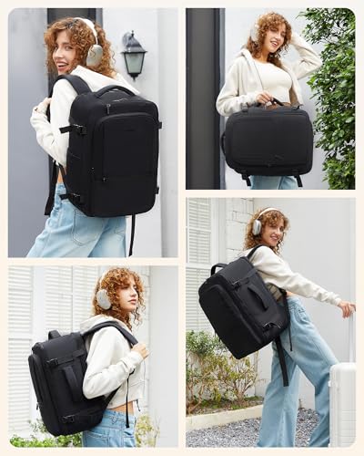 Travel Backpack for Women & Men (Black-white-brown / 18 Inch - 4 Pcs)