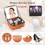 Travel Makeup Bag with Mirror & 6 Adjustable EVA Dividers (Camel---6 Dividers)