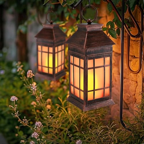18" Solar Lanterns Outdoor Waterproof Flickering Flame Copper (Antique Copper)