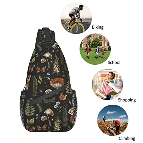 Sling Bag Vintage Mushroom Leaf Forest Hiking Daypack Crossbody Shoulder Backpack Travel Chest Pack for Men Women Over 12 Years Old (A01)