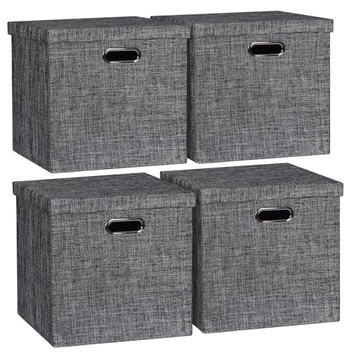 Storage Bins with Lids (13×13×13/4pcs with lids / Charcoal Gray)