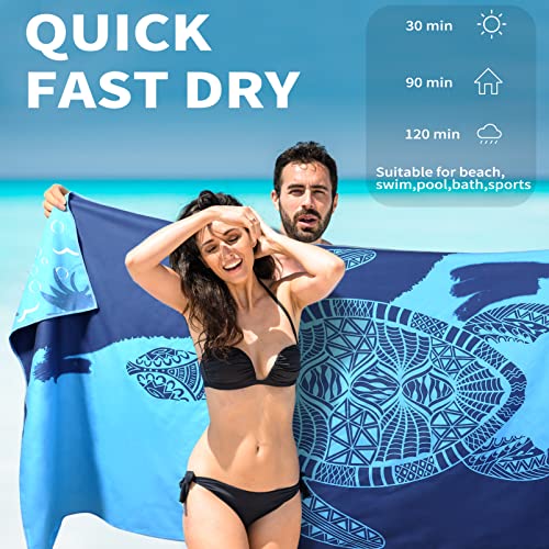 Microfiber Beach Towel Oversized 71x32 Multiple with Bag 6 Pack Bulk (6 Pack Turtle Mandala Tie Dye Stripe Laguna / 71"x32")