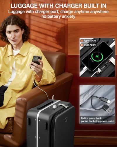 24 Inch Top Opening Checked Luggage with Cup Holder and USB Ports (Jet Black / 24 Inch Pro)