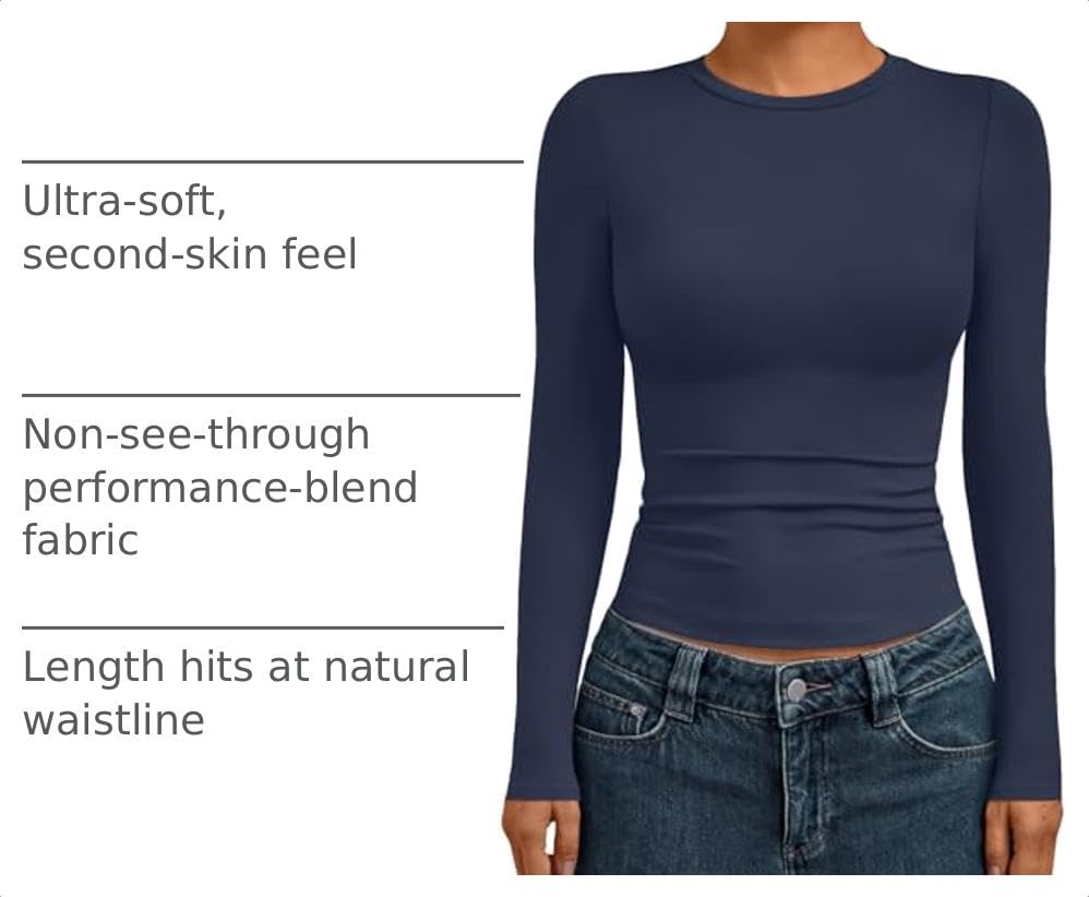 Womens Long Sleeve Shirts Basic Compression Tops Navy XS (X-Small / Navy)