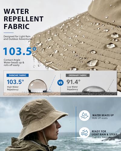 Water Resistant UPF 50+ Sun Bucket Hat Packable Brimmed for Women Men Khaki (One Size / Khaki)
