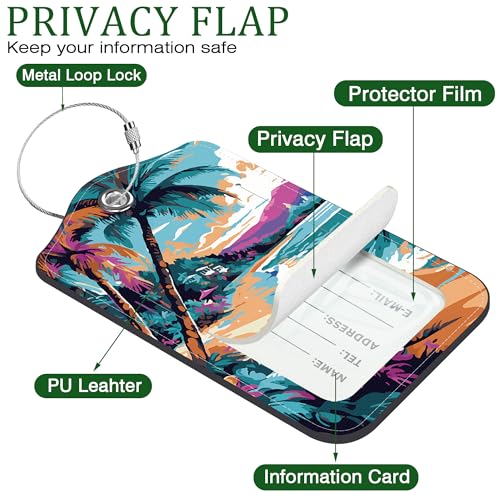 2 Pack Luggage Tags for Suitcases Travel Bag with Name Label Stainless Loop (Sea and Beach Coastal Landscape)