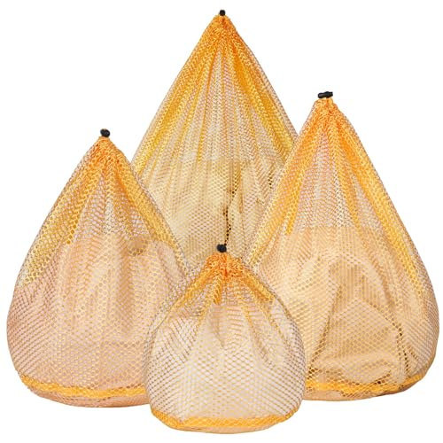 4Pcs Mesh Laundry Bags Washing Machine Mesh Wash Bags for Clothes (Yellow / Pack 4 pcs)