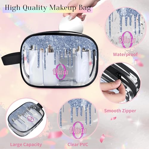 Custom Travel Clear Cosmetic Bag with Name (Blue A)
