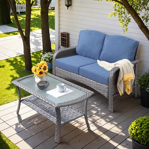Patio Furniture Set (2 PCS Lovseat Table / Deni Blue)