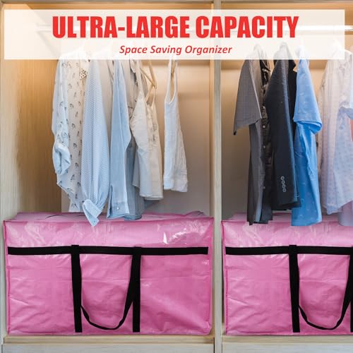 4 Pcs 66 Gallon Extra Large Moving Bags Heavy Duty Storage Bag (66 Gallon / Pink)