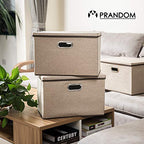 Large Collapsible Storage Bins with Lids [3 (Khaki / L(3-Pack))