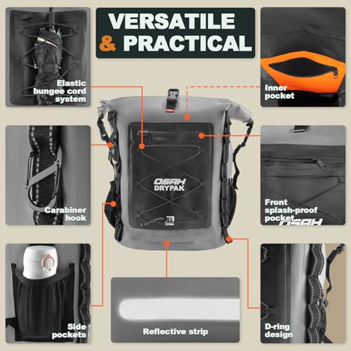 Waterproof Backpack Dry Bag 35L (Grey / 35L)