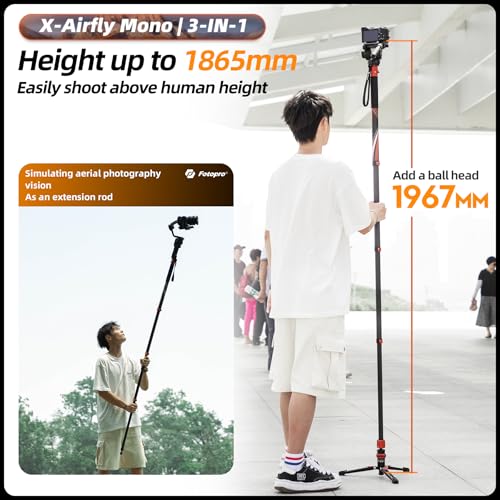 73" 3-in-1 Carbon Fiber Monopod with Pedal, Carbon Fiber Travel Monopod with Feet Max Load 22lbs for DSLR Camera Stabilizer Videography Kit, X-Airfly Mono Orange (Orange)
