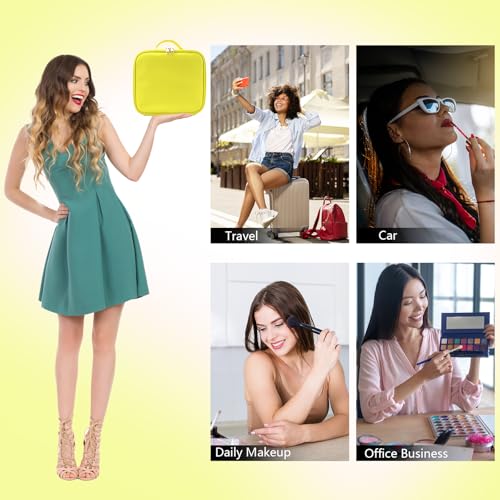 Travel Makeup Bag with LED Mirror Travel Makeup Organizer with 3 Lighted Settings (Yellow / With LED Mirror Only)