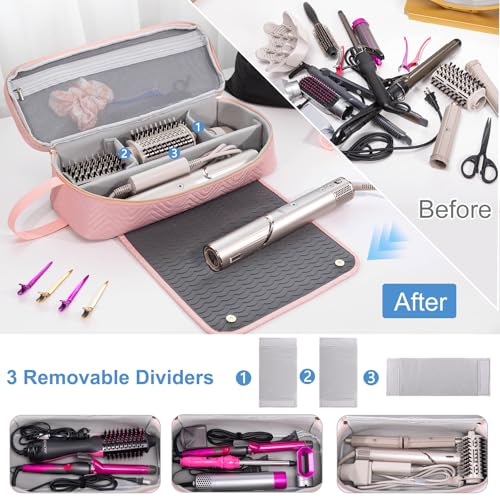 2IN1 Hair Tools Travel Bag with Heat Resistant Mat for Shark Flexstyle (X-large / Pink)